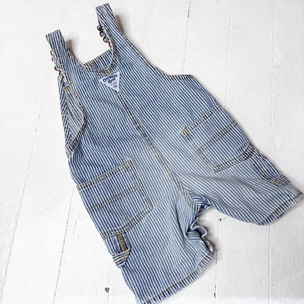 OshKosh Railroad Stripe Vestbak Overall Shorts Size 18M